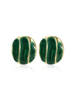 Online Retro Stage Retro Dark Green Island Oasis Earrings Stud