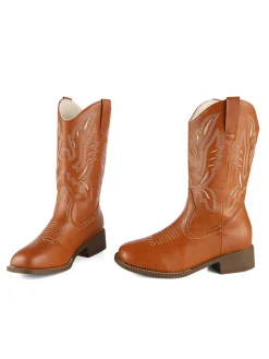 New Retro Stage Retro Embroidered Leather Calf Cowboy Boots