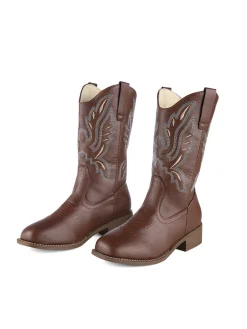 New Retro Stage Retro Embroidered Leather Calf Cowboy Boots