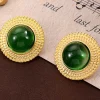 New Retro Stage Retro Emerald Gold Trim Alloy Earrings