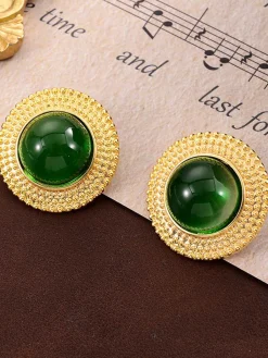 New Retro Stage Retro Emerald Gold Trim Alloy Earrings