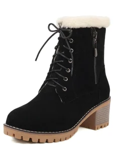 Outlet Retro Stage Retro Fleece Solid Color Chunky Heel Boots