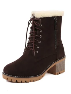 Outlet Retro Stage Retro Fleece Solid Color Chunky Heel Boots