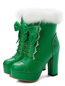 Outlet Retro Stage Retro Furry Bowknot Chunky Heel Snow Boots