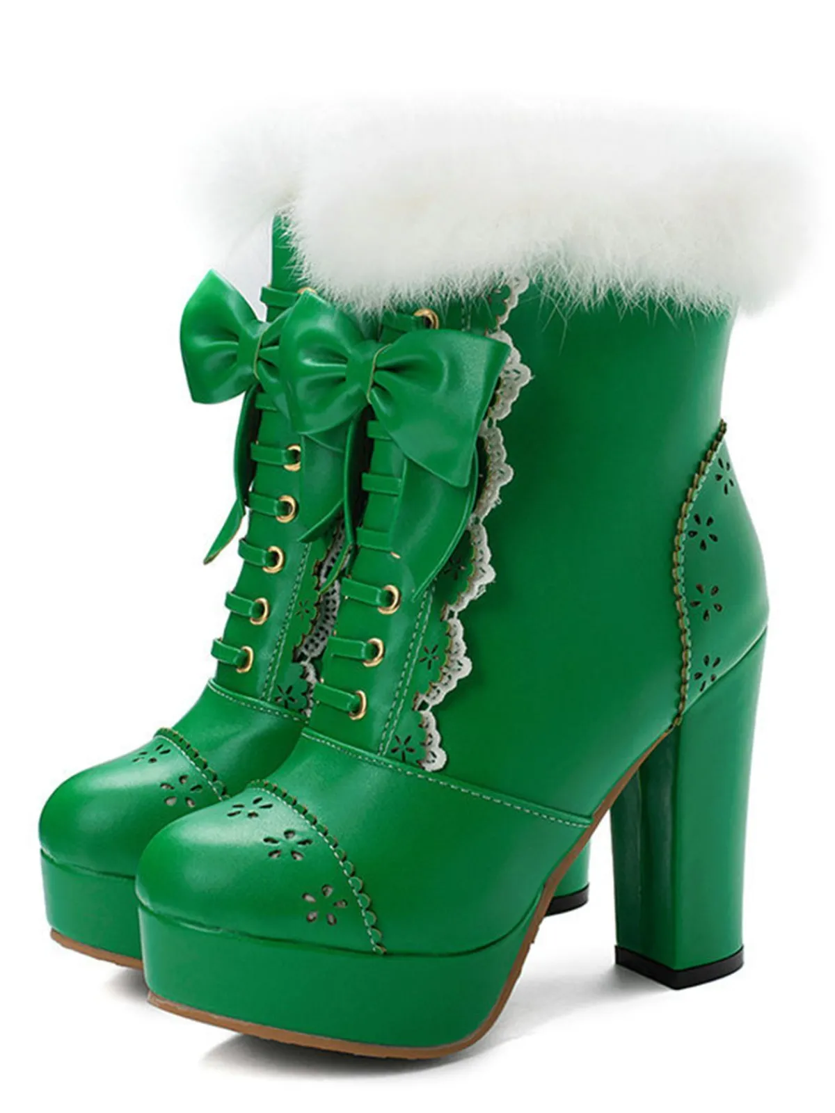Outlet Retro Stage Retro Furry Bowknot Chunky Heel Snow Boots