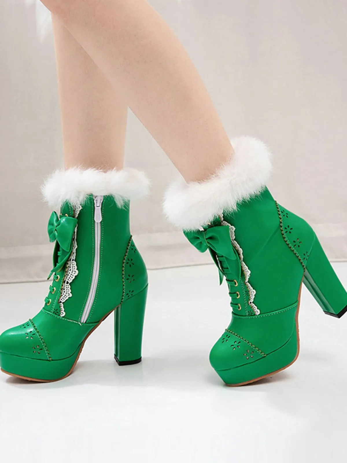 Outlet Retro Stage Retro Furry Bowknot Chunky Heel Snow Boots