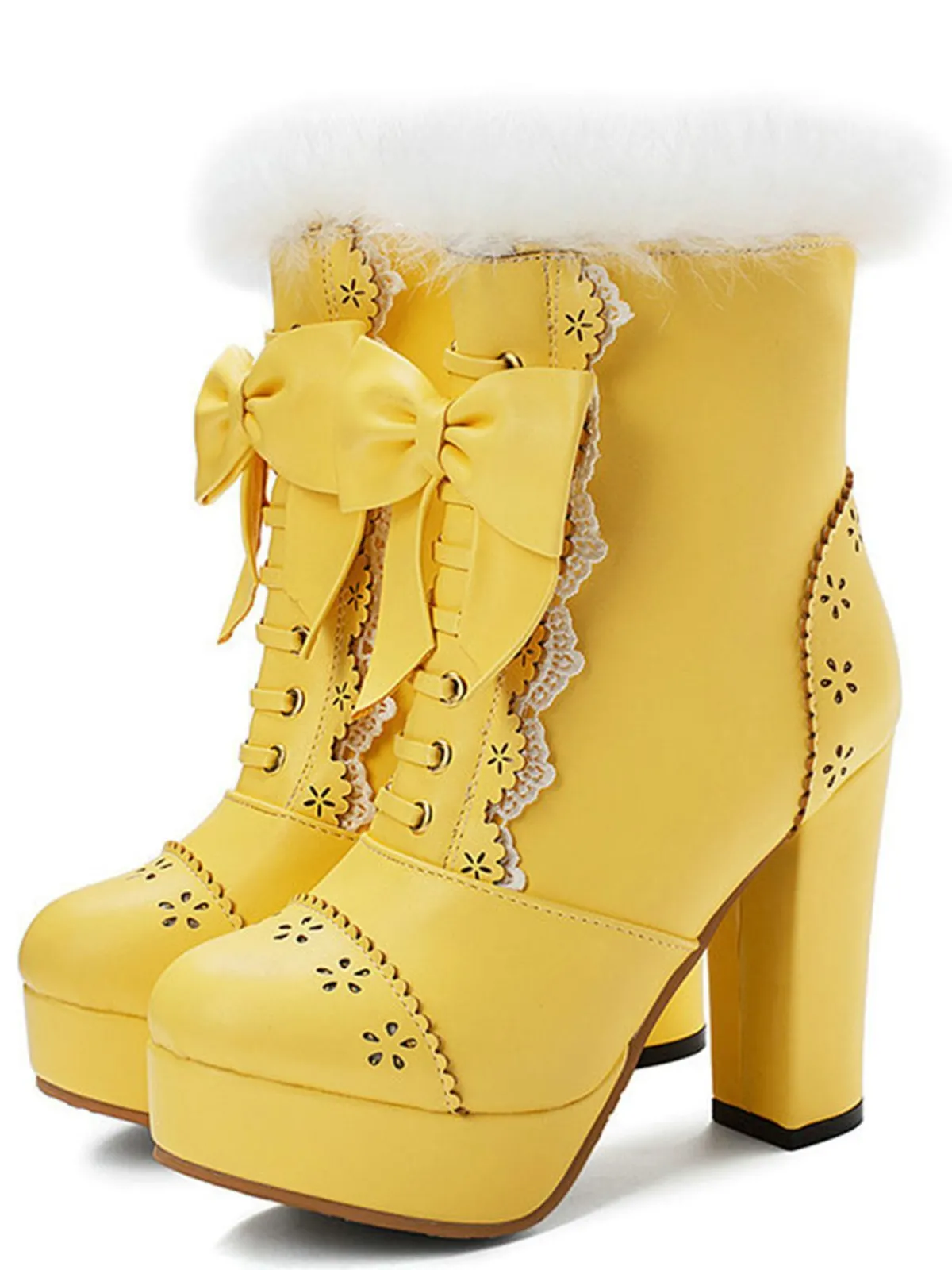 Outlet Retro Stage Retro Furry Bowknot Chunky Heel Snow Boots