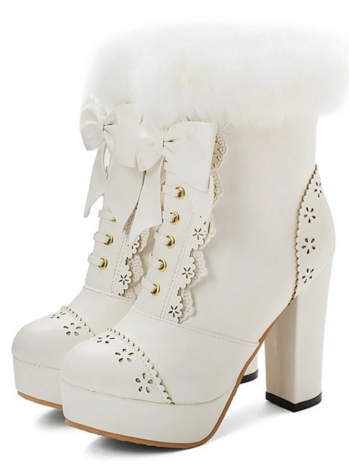 Outlet Retro Stage Retro Furry Bowknot Chunky Heel Snow Boots