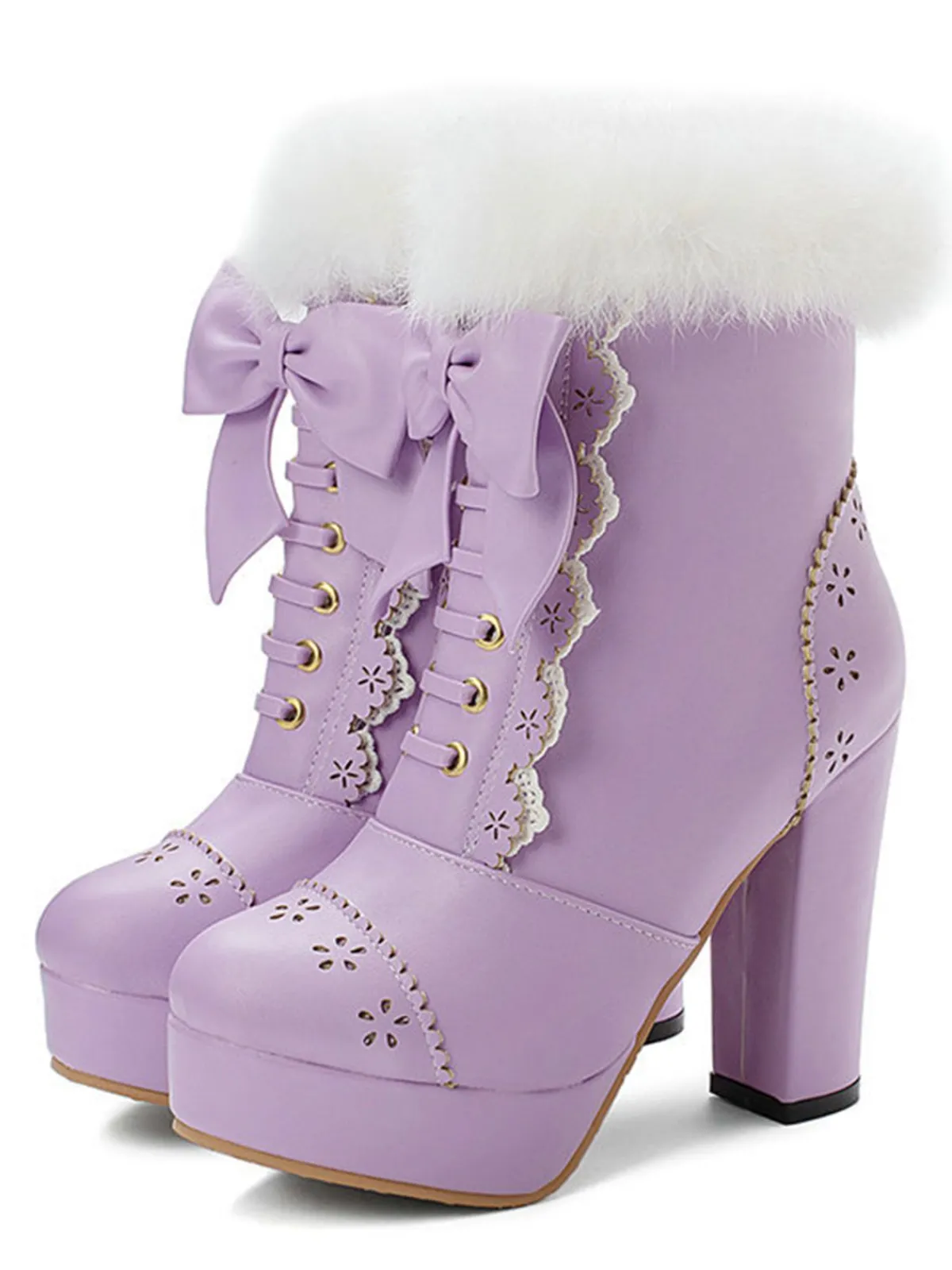 Outlet Retro Stage Retro Furry Bowknot Chunky Heel Snow Boots
