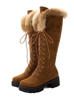 New Retro Stage Retro Furry Chunky Heel Snow Boots