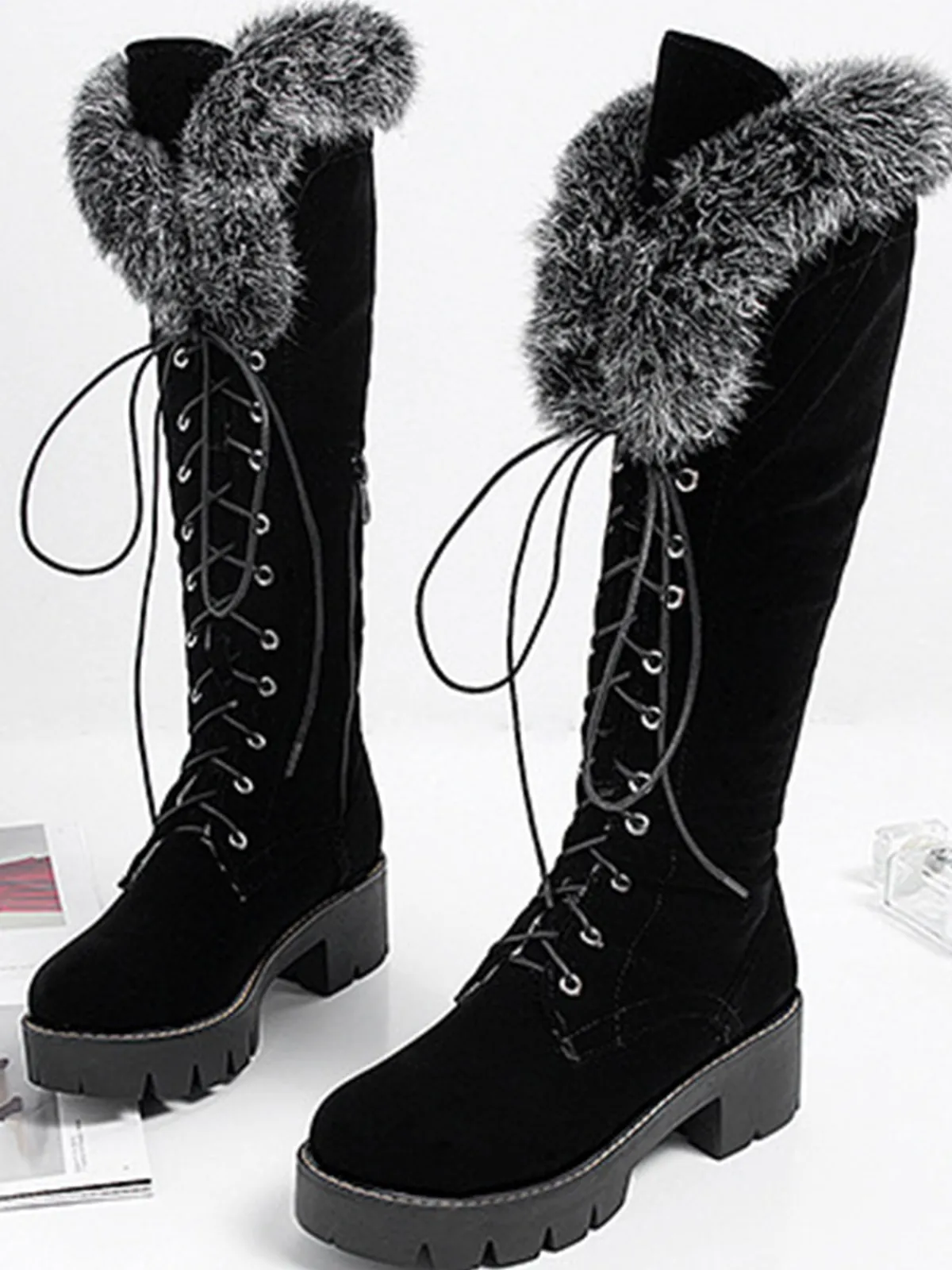 New Retro Stage Retro Furry Chunky Heel Snow Boots