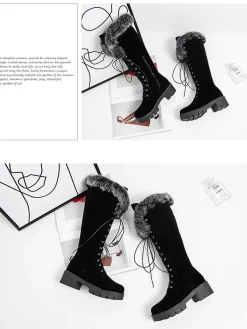New Retro Stage Retro Furry Chunky Heel Snow Boots