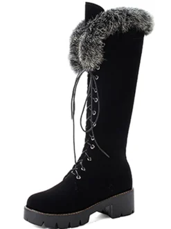 New Retro Stage Retro Furry Chunky Heel Snow Boots