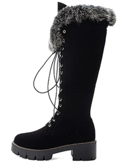 New Retro Stage Retro Furry Chunky Heel Snow Boots