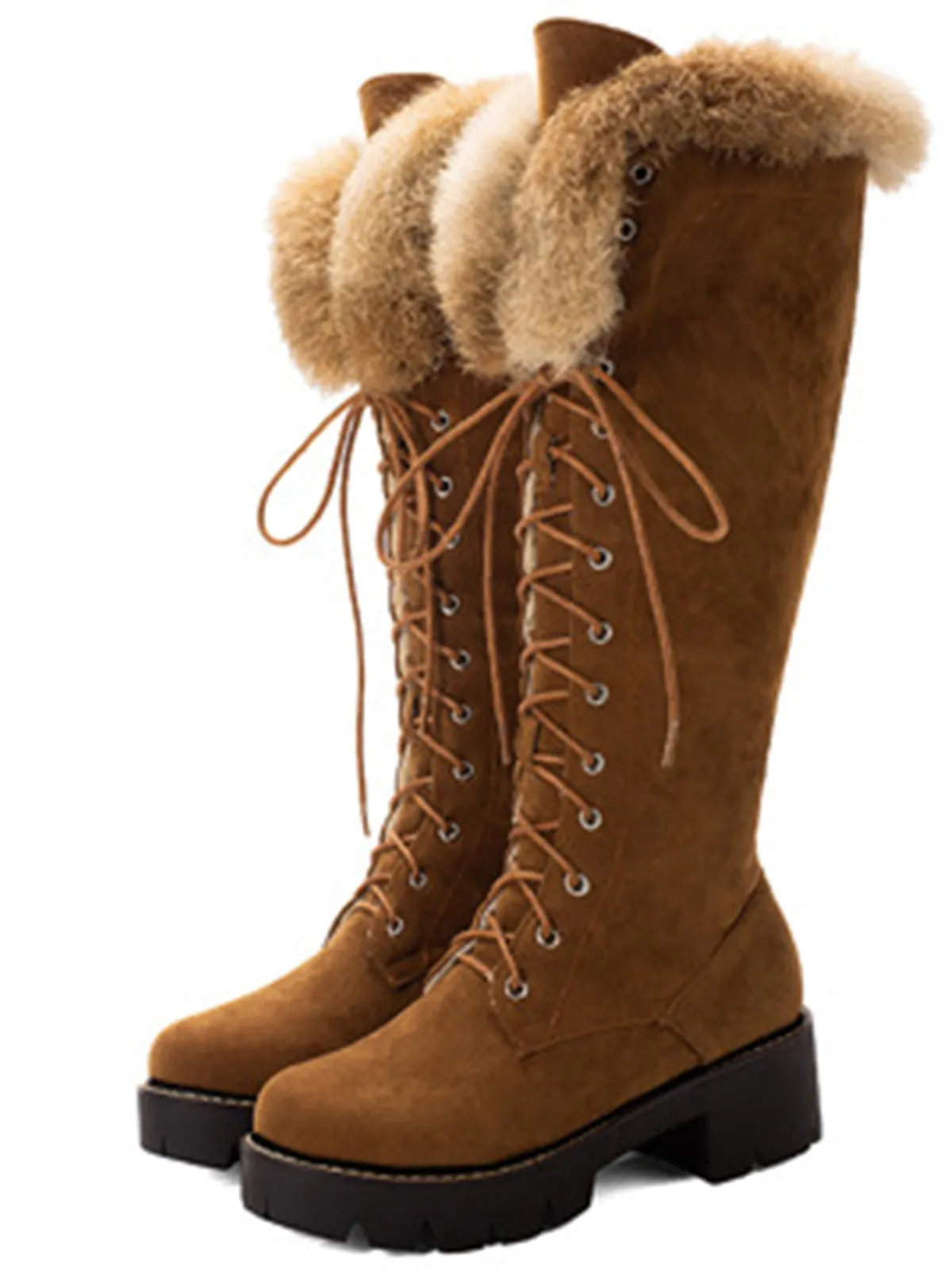New Retro Stage Retro Furry Chunky Heel Snow Boots