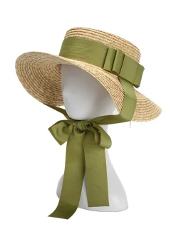 Clearance Retro Stage Retro Green Ribbon Raffia Sun Hat
