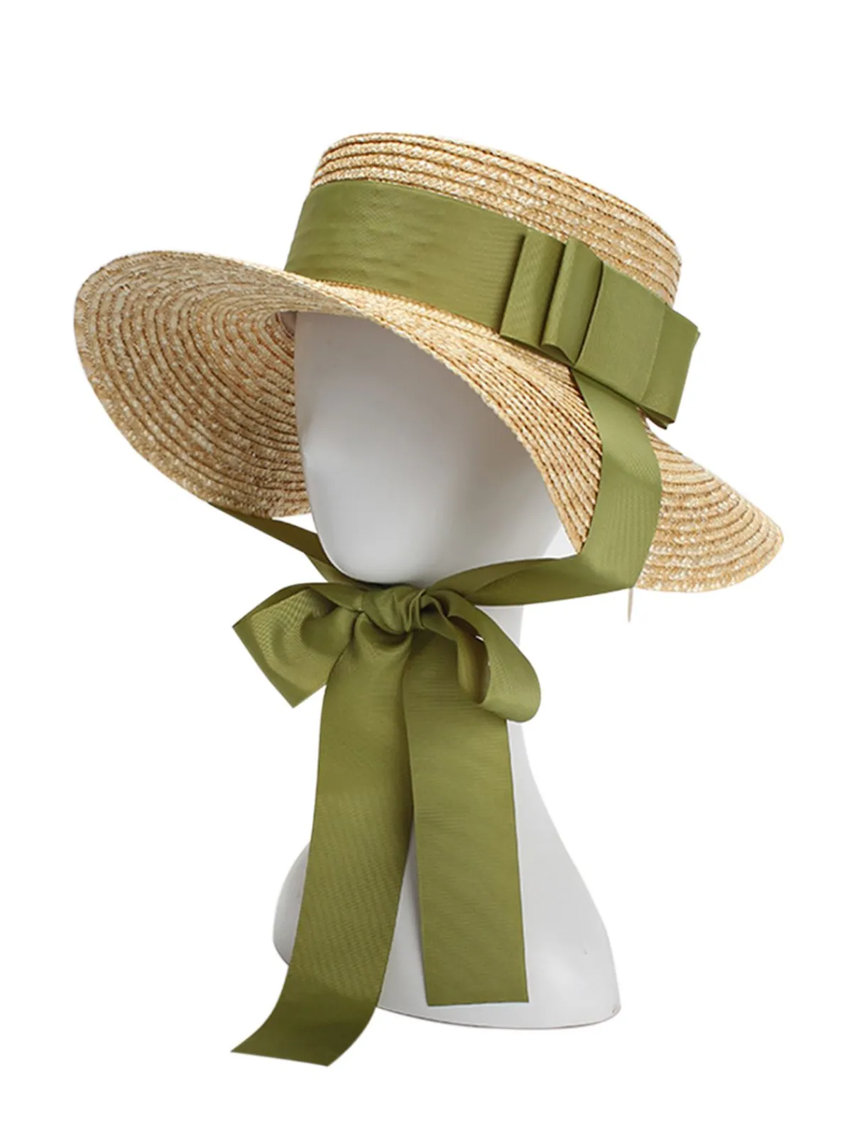 Clearance Retro Stage Retro Green Ribbon Raffia Sun Hat