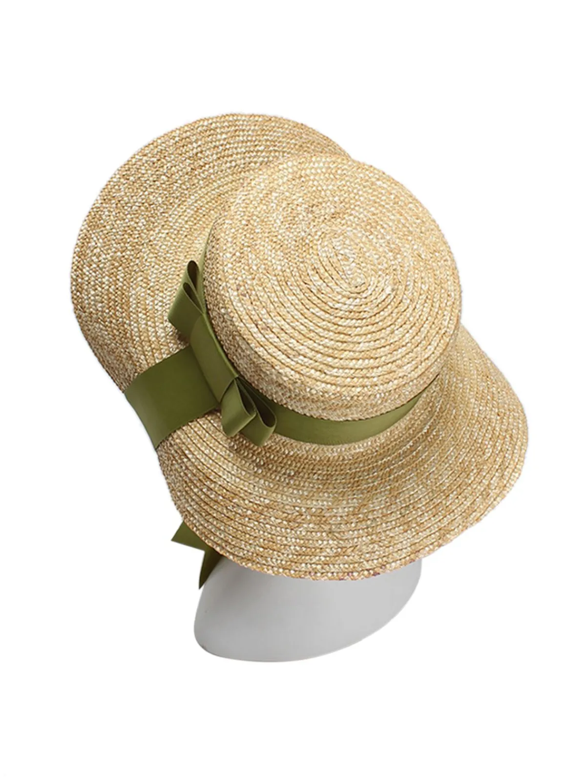 Clearance Retro Stage Retro Green Ribbon Raffia Sun Hat
