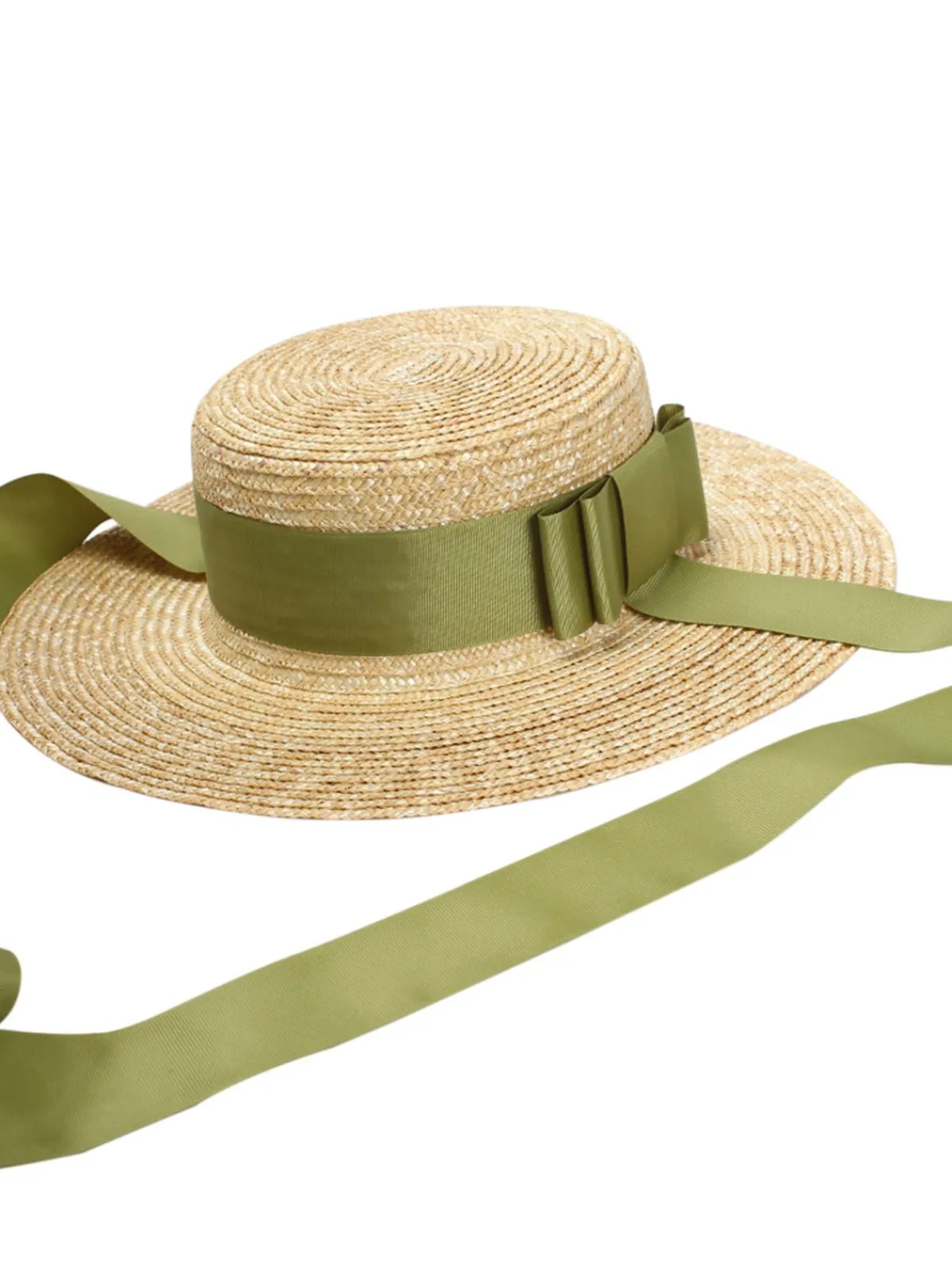 Clearance Retro Stage Retro Green Ribbon Raffia Sun Hat