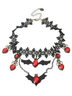Best Retro Stage Retro Halloween Lace Bat Necklace
