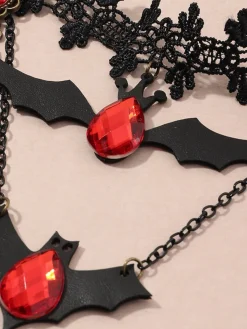 Best Retro Stage Retro Halloween Lace Bat Necklace