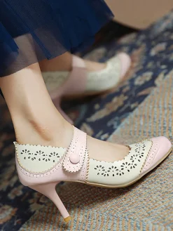 Discount Retro Stage Retro Hollow Out Ankle Strap High Heels Shoes