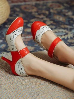 Discount Retro Stage Retro Hollow Out Ankle Strap High Heels Shoes