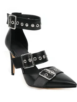 New Retro Stage Retro Lace-up Button Décor Pointed Shoes