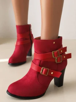 Hot Retro Stage Retro Leather Belt Suede High Heel Shoes