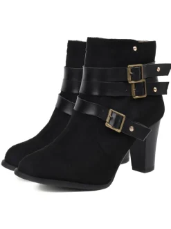 Outlet Retro Stage Retro Leather Belt Suede High Heel Shoes