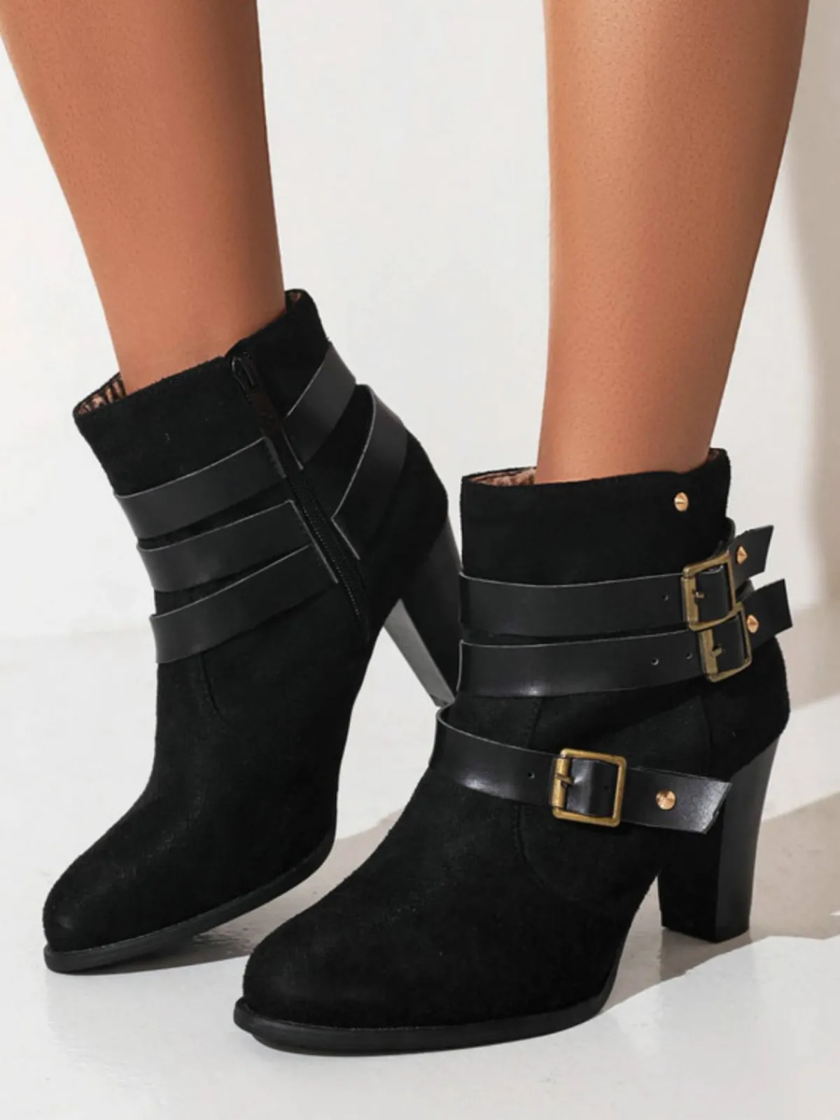 Outlet Retro Stage Retro Leather Belt Suede High Heel Shoes