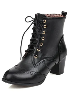 Sale Retro Stage Retro Leather Medium Heel Lace-Up Combat Boots