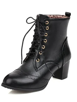 Sale Retro Stage Retro Leather Medium Heel Lace-Up Combat Boots