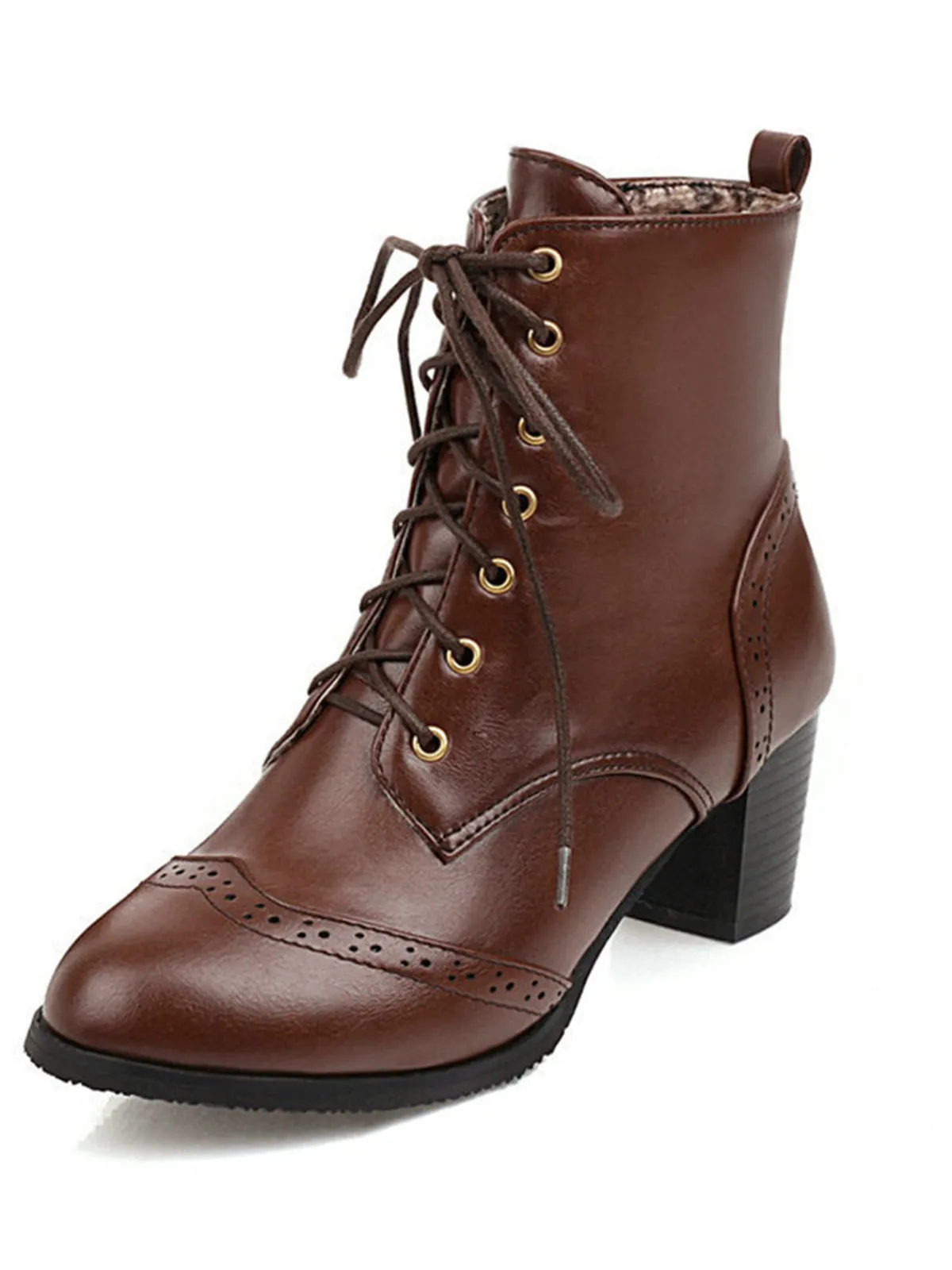 Sale Retro Stage Retro Leather Medium Heel Lace-Up Combat Boots
