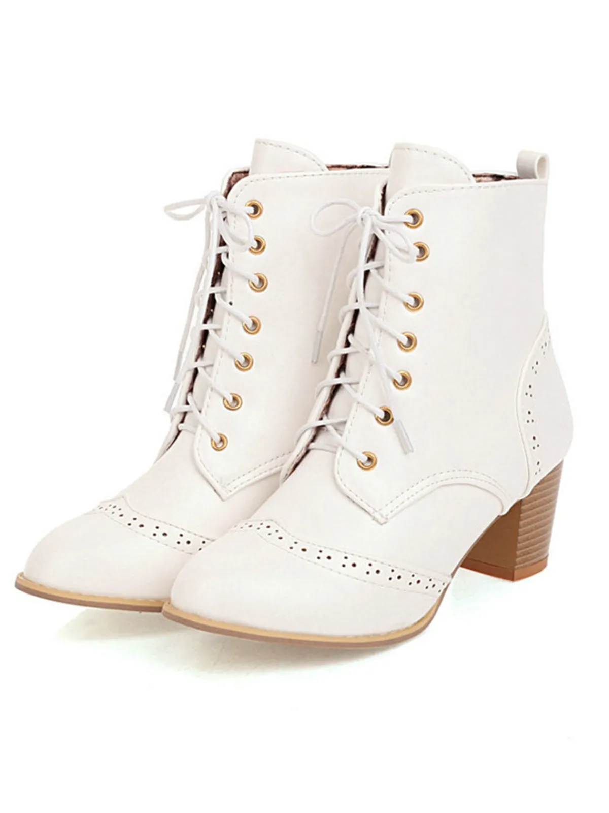 Sale Retro Stage Retro Leather Medium Heel Lace-Up Combat Boots
