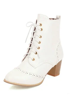 Sale Retro Stage Retro Leather Medium Heel Lace-Up Combat Boots