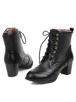 Sale Retro Stage Retro Leather Medium Heel Lace-Up Combat Boots