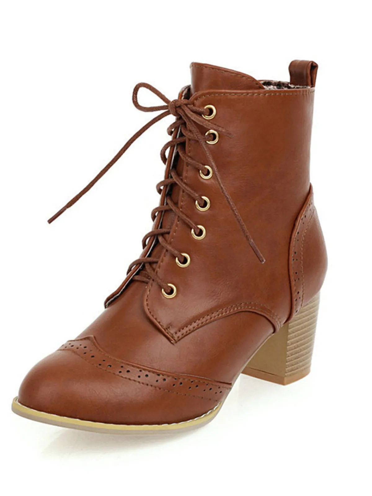 Sale Retro Stage Retro Leather Medium Heel Lace-Up Combat Boots