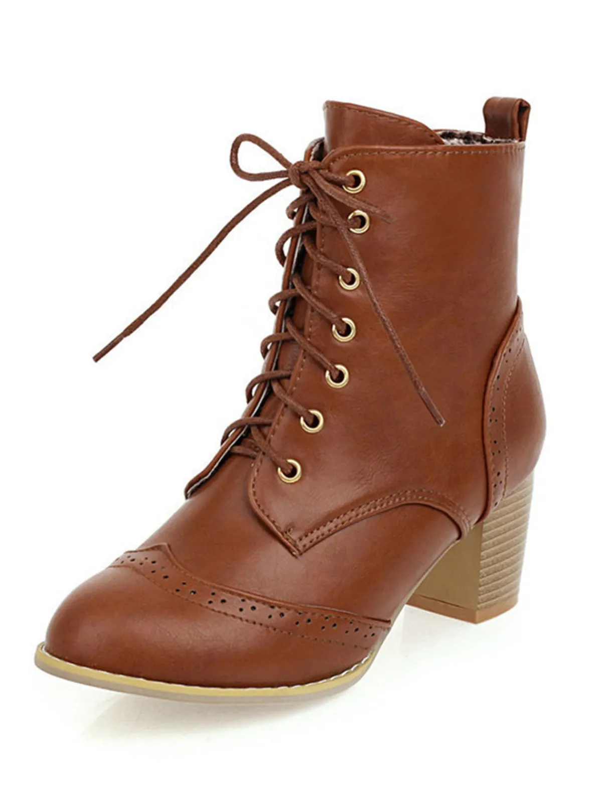 Sale Retro Stage Retro Leather Medium Heel Lace-Up Combat Boots