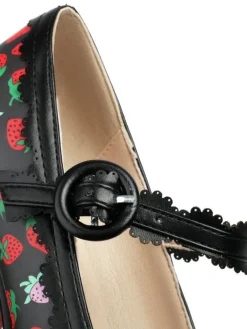 Outlet Retro Stage Retro Leather Strawberry Bow Chunky Heels