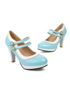 Discount Retro Stage Retro Mary Jane Chunky High Heels Shoes