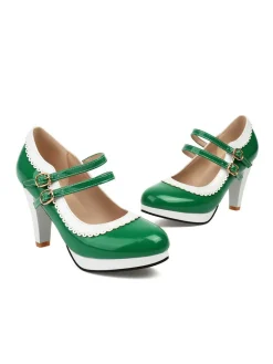 Discount Retro Stage Retro Mary Jane Chunky High Heels Shoes