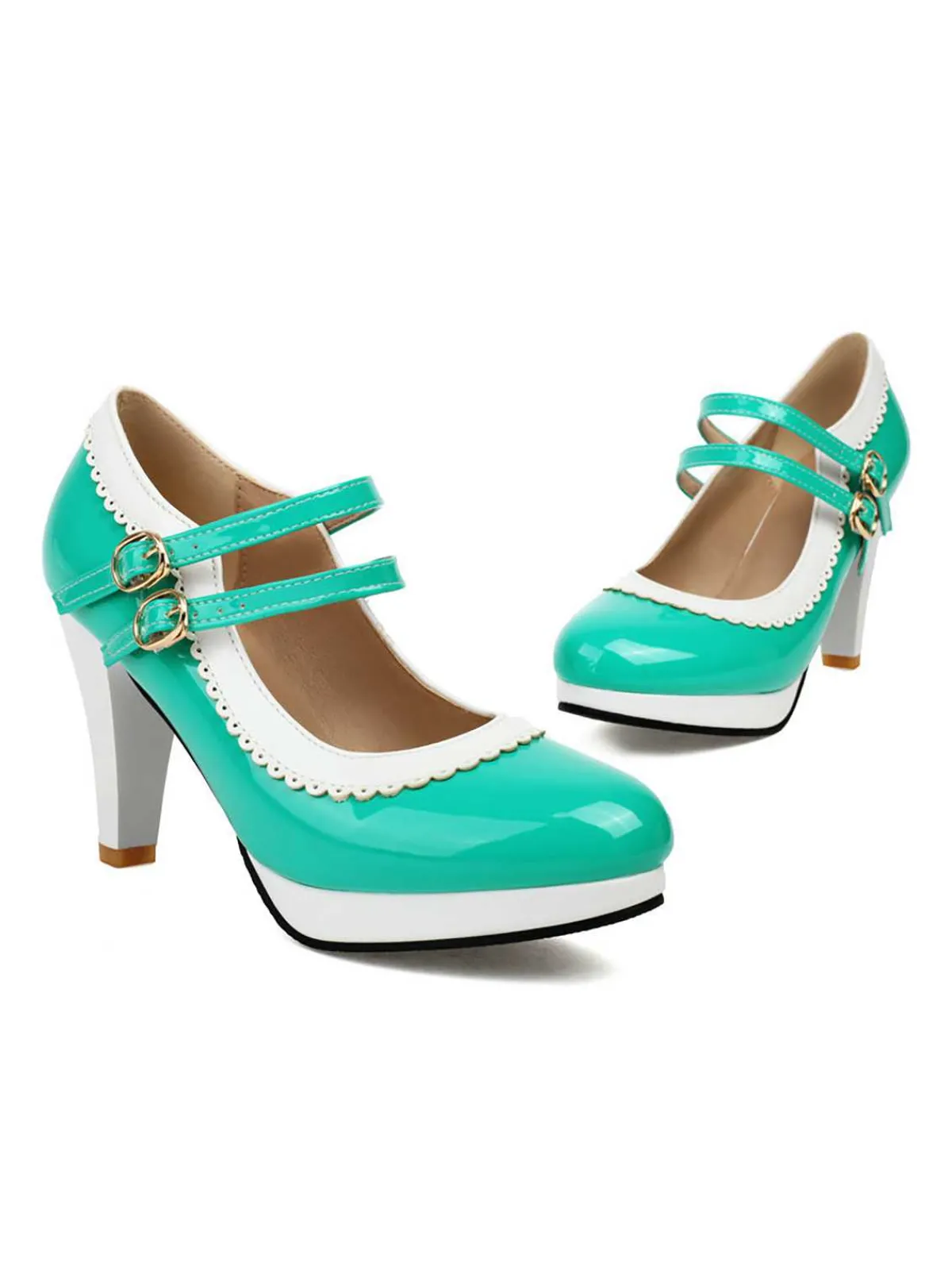 Discount Retro Stage Retro Mary Jane Chunky High Heels Shoes