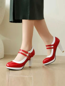 Discount Retro Stage Retro Mary Jane Chunky High Heels Shoes