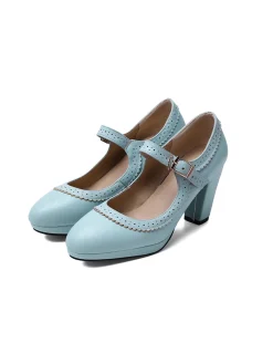 Hot Retro Stage Retro Mary Jane Leather Chuny Heels
