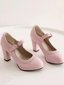 Hot Retro Stage Retro Mary Jane Leather Chuny Heels