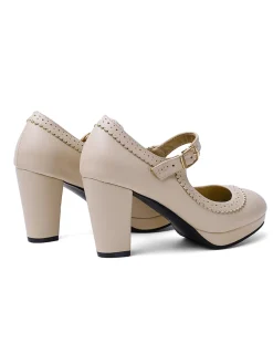 Hot Retro Stage Retro Mary Jane Leather Chuny Heels