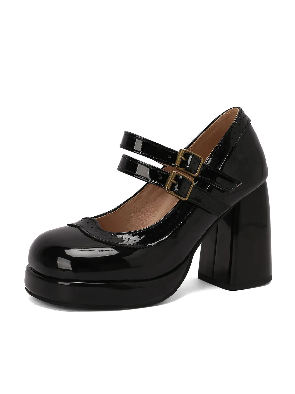 Hot Retro Stage Retro Mary Jane Patent Leather Platform Chuny Heels