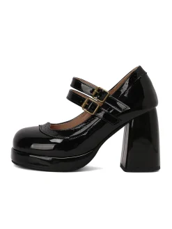 Hot Retro Stage Retro Mary Jane Patent Leather Platform Chuny Heels
