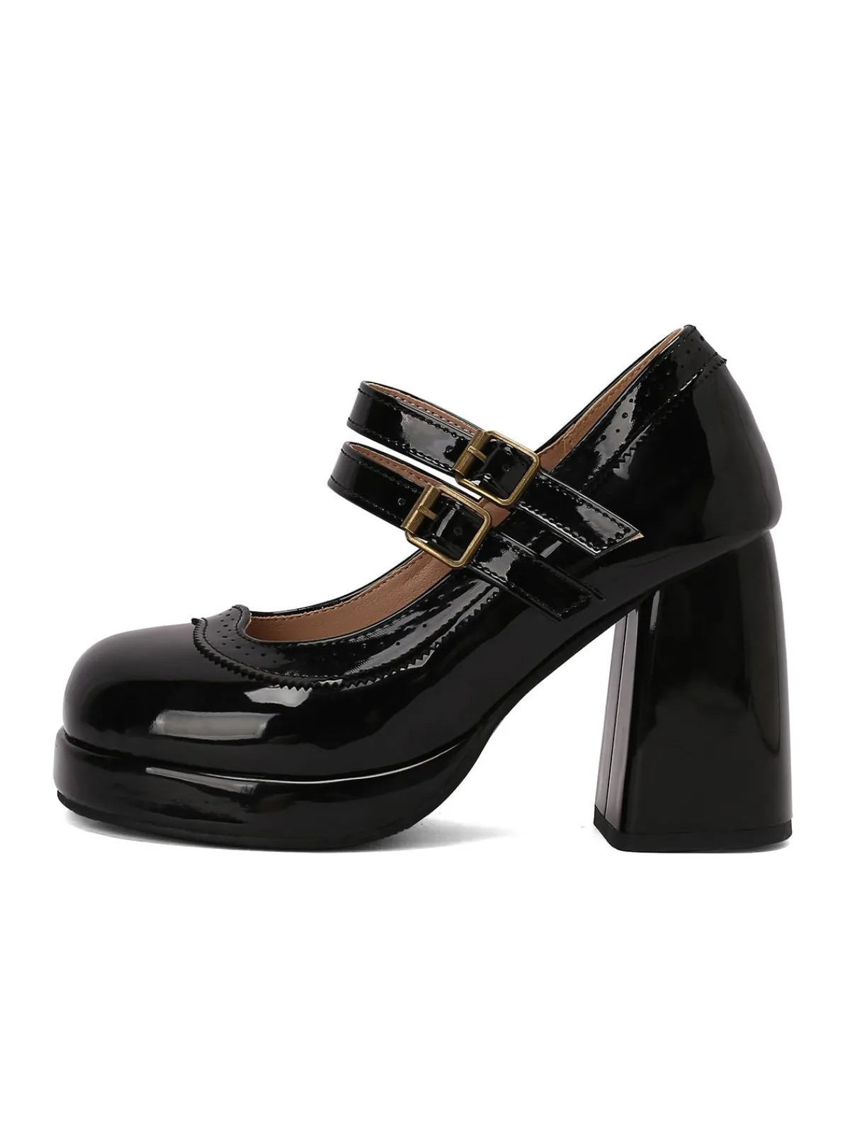 Hot Retro Stage Retro Mary Jane Patent Leather Platform Chuny Heels